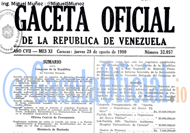 Gaceta Oficial 32057 del 28 Agosto 1980