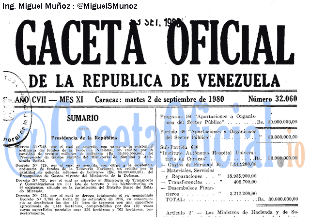 Gaceta Oficial 32060 del 2 Septiembre 1980