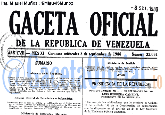Gaceta Oficial 32061 del 3 Septiembre 1980