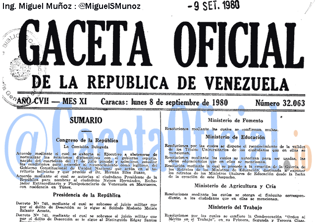 Gaceta Oficial 32063 del 8 Septiembre 1980