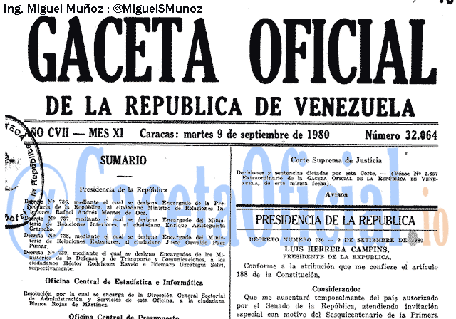 Gaceta Oficial 32064 del 9 Septiembre 1980