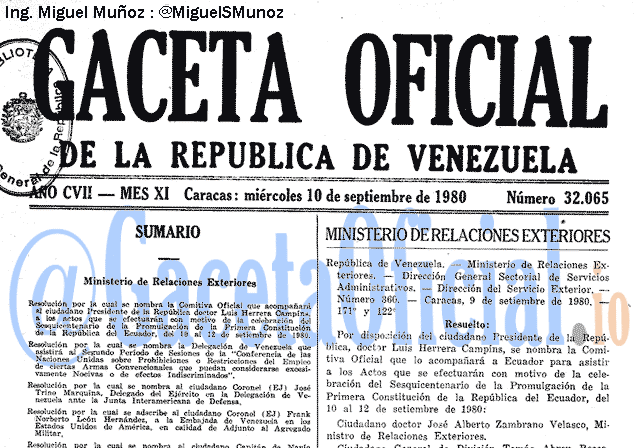 Gaceta Oficial 32065 del 10 Septiembre 1980