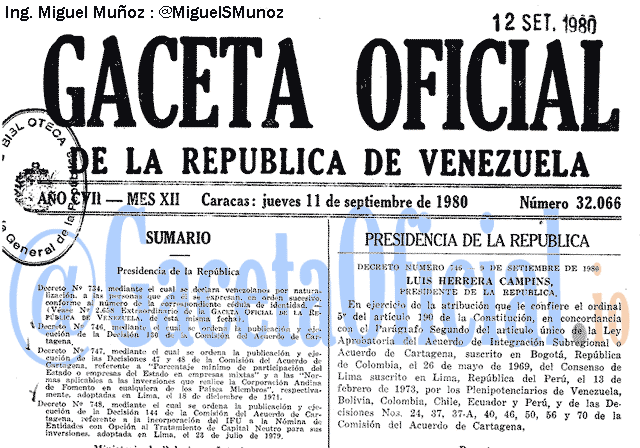 Gaceta Oficial 32066 del 11 Septiembre 1980