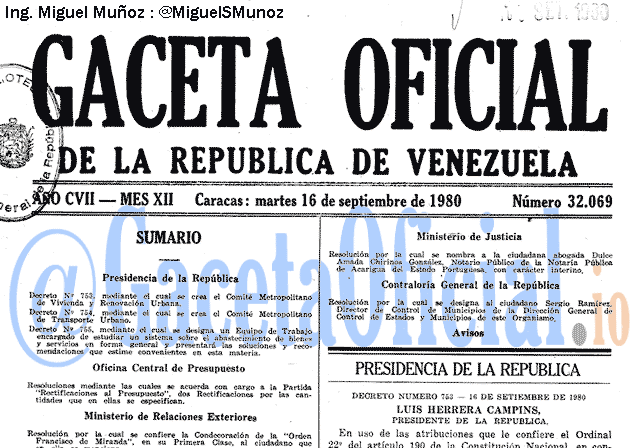 Gaceta Oficial 32069 del 16 Septiembre 1980