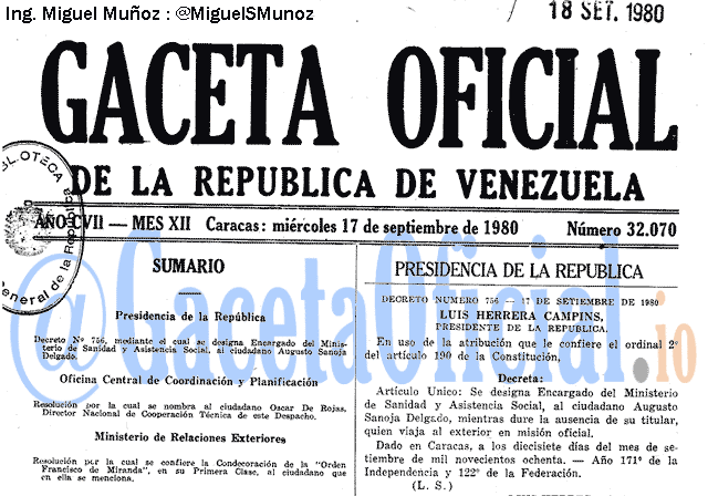 Gaceta Oficial 32070 del 17 Septiembre 1980