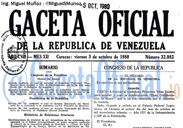 Gaceta Oficial 32082 del 3 Octubre 1980