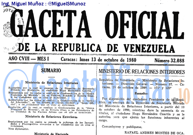 Gaceta Oficial 32088 del 13 Octubre 1980