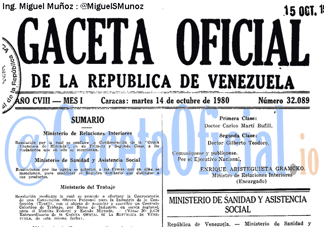 Gaceta Oficial 32089 del 14 Octubre 1980