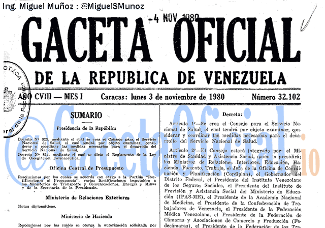 Gaceta Oficial 32102 del 3 Noviembre 1980