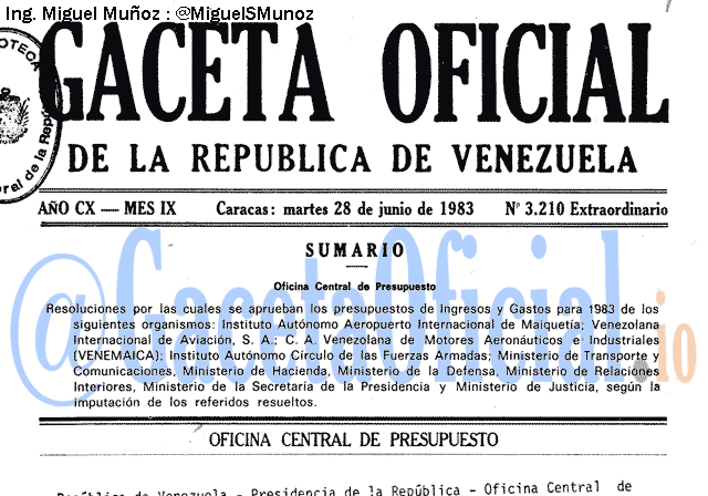 Gaceta Oficial 3210 del 28 Junio 1983