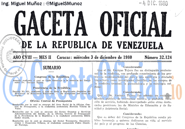 Gaceta Oficial 32124 del 3 Diciembre 1980