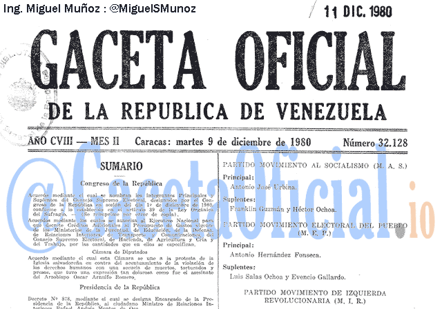 Gaceta Oficial 32128 del 9 Diciembre 1980
