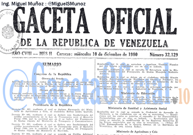 Gaceta Oficial 32129 del 10 Diciembre 1980