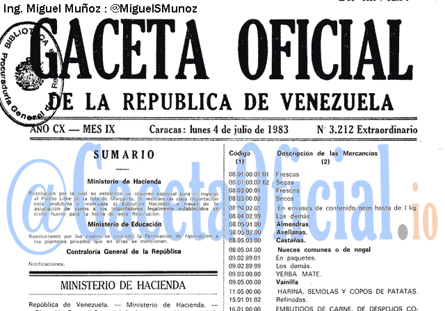 Gaceta Oficial 3212 del 4 Julio 1983