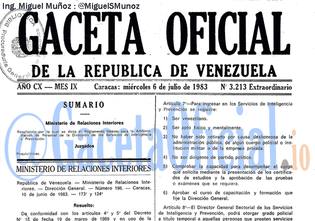 Gaceta Oficial 3213 del 6 Julio 1983