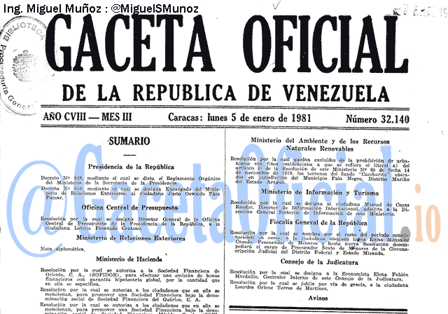Gaceta Oficial 32140 del 5 Enero 1981