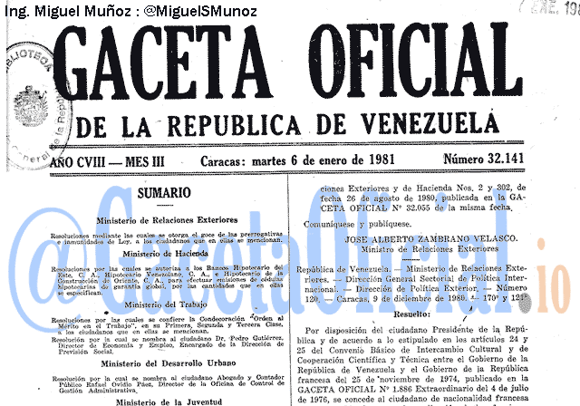 Gaceta Oficial 32141 del 6 Enero 1981