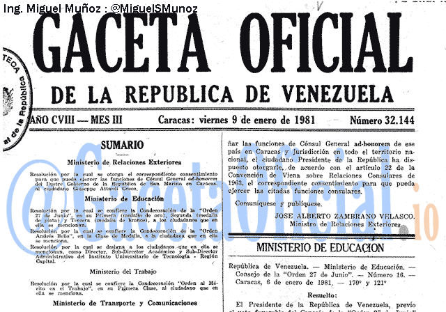 Gaceta Oficial 32144 del 9 Enero 1981