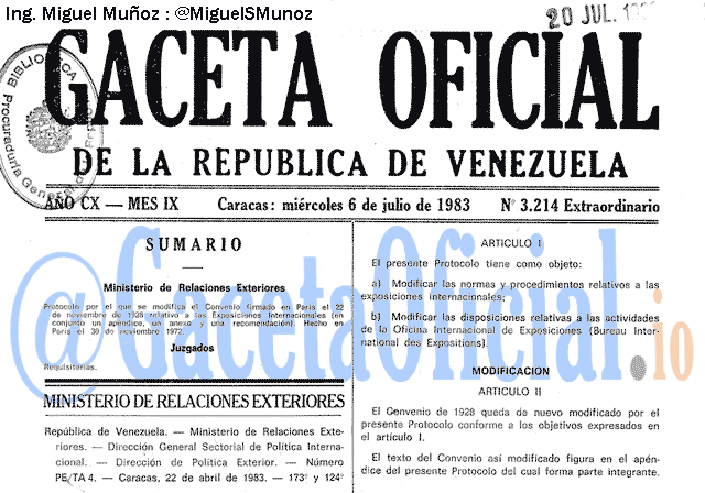 Gaceta Oficial 3214 del 6 Julio 1983