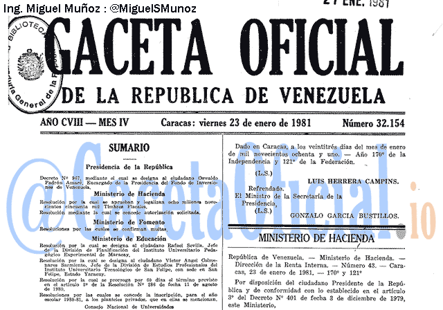 Gaceta Oficial 32154 del 23 Enero 1981