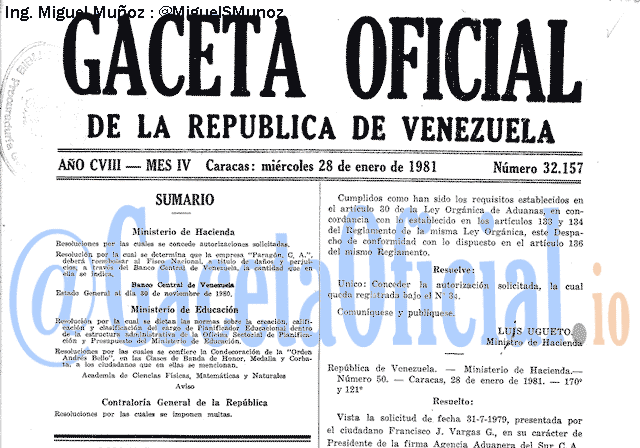 Gaceta Oficial 32157 del 28 Enero 1981