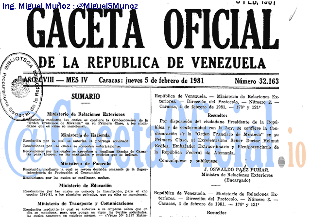 Gaceta Oficial 32163 del 5 Febrero 1981