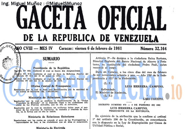 Gaceta Oficial 32164 del 6 Febrero 1981