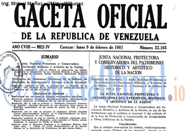 Gaceta Oficial 32165 del 9 Febrero 1981