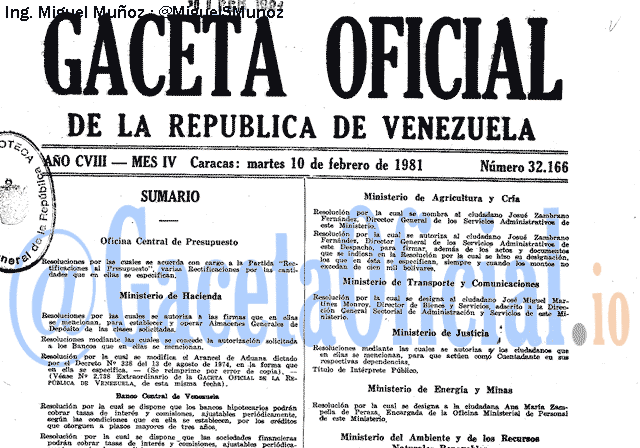 Gaceta Oficial 32166 del 10 Febrero 1981