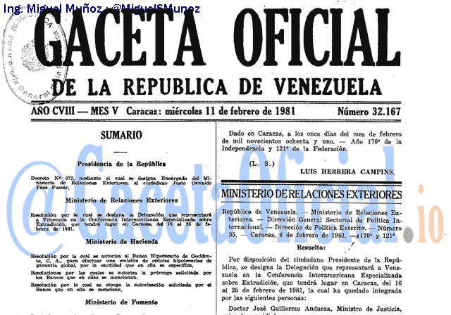 Gaceta Oficial 32167 del 11 Febrero 1981