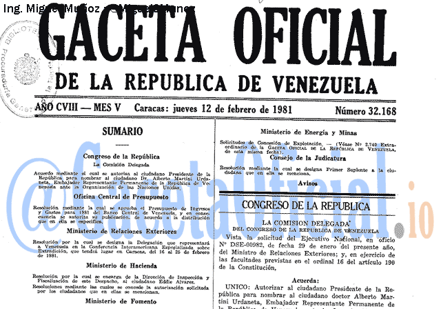Gaceta Oficial 32168 del 12 Febrero 1981