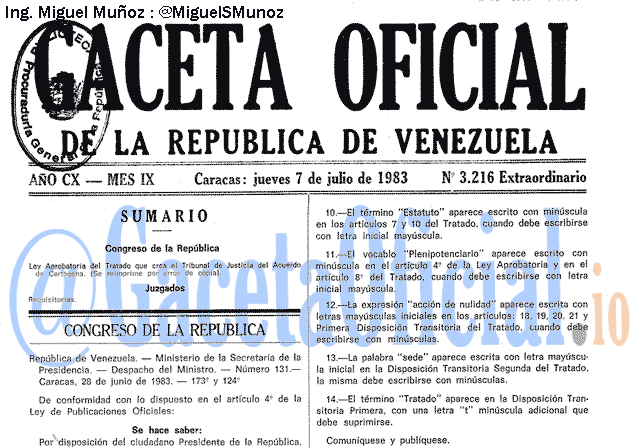 Gaceta Oficial 3216 del 7 Julio 1983