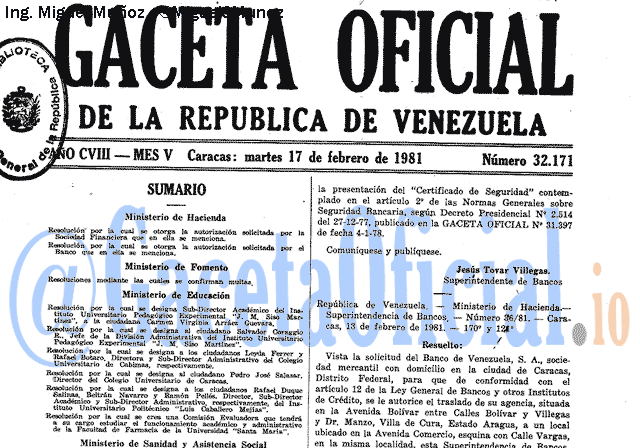 Gaceta Oficial 32171 del 17 Febrero 1981