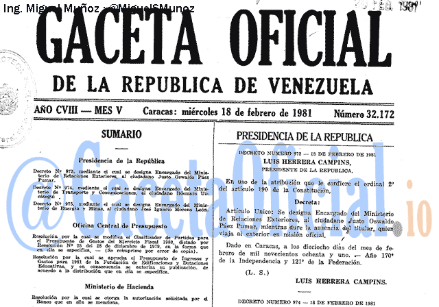Gaceta Oficial 32172 del 18 Febrero 1981