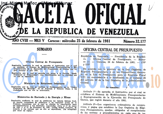 Gaceta Oficial 32177 del 25 Febrero 1981