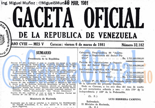 Gaceta Oficial 32182 del 6 Marzo 1981