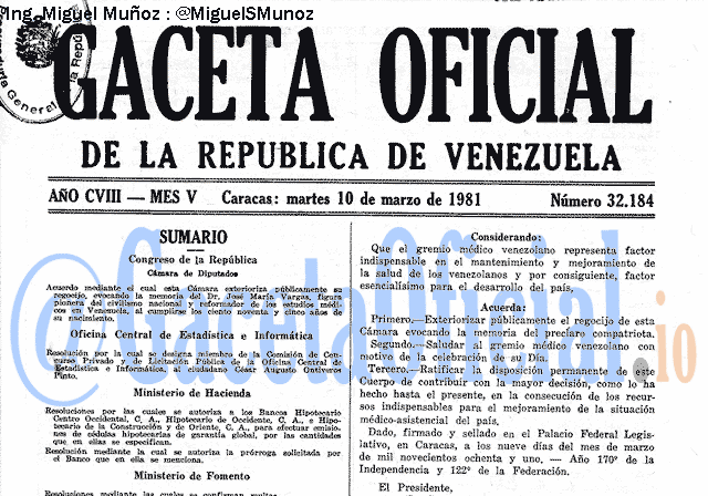 Gaceta Oficial 32184 del 10 Marzo 1981