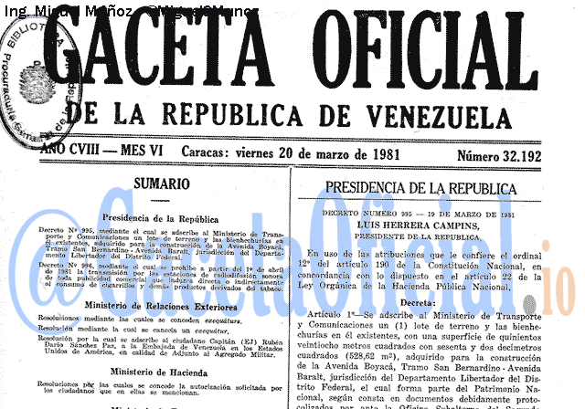 Gaceta Oficial 32192 del 20 Marzo 1981