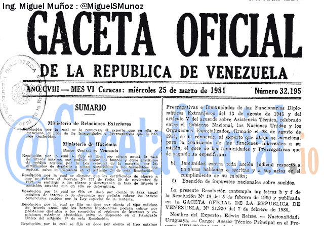Gaceta Oficial 32195 del 25 Marzo 1981