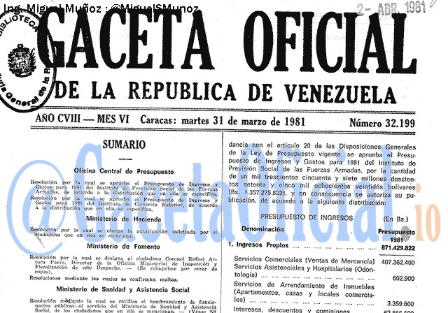 Gaceta Oficial 32199 del 31 Marzo 1981