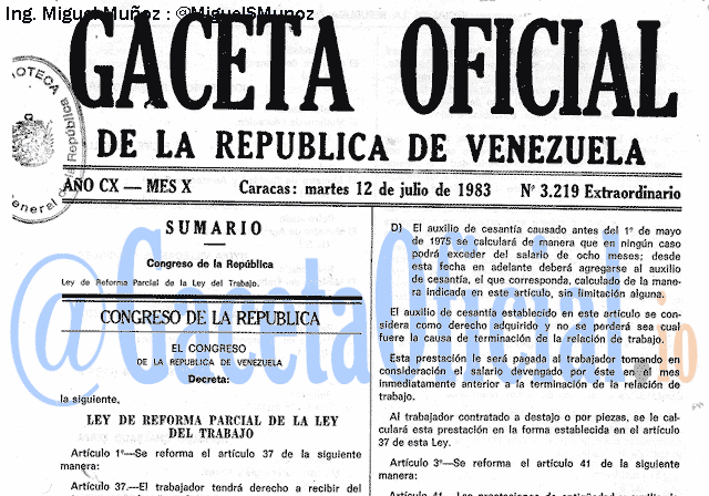 Gaceta Oficial 3219 del 12 Julio 1983