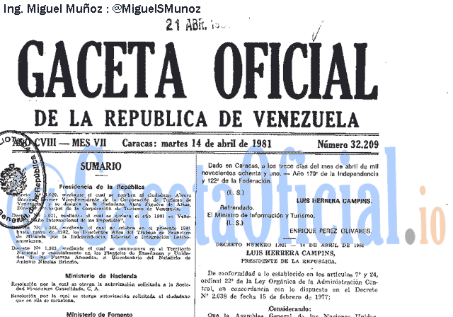 Gaceta Oficial 32209 del 14 Abril 1981