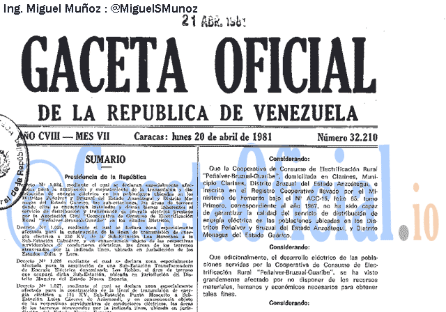 Gaceta Oficial 32210 del 20 Abril 1981