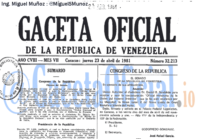 Gaceta Oficial 32213 del 23 Abril 1981