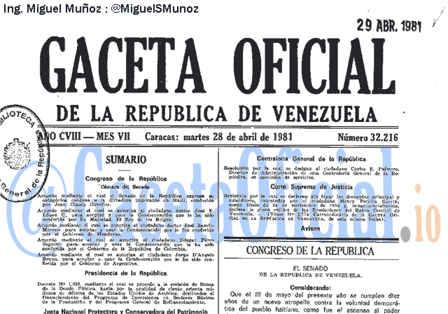 Gaceta Oficial 32216 del 28 Abril 1981