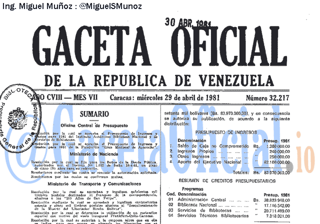 Gaceta Oficial 32217 del 29 Abril 1981