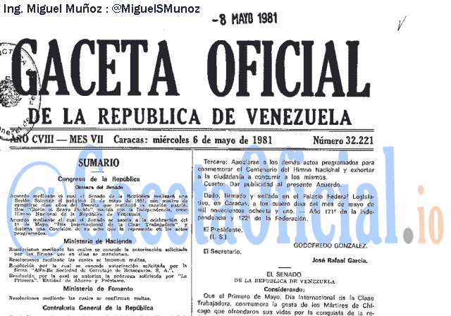 Gaceta Oficial 32221 del 6 Mayo 1981