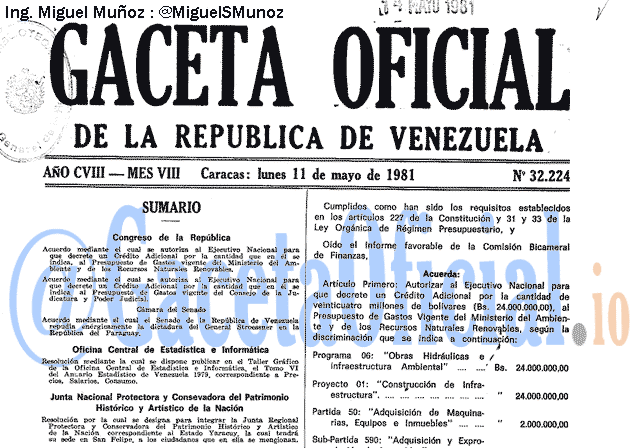 Gaceta Oficial 32224 del 11 Mayo 1981
