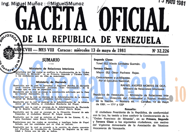 Gaceta Oficial 32226 del 13 Mayo 1981