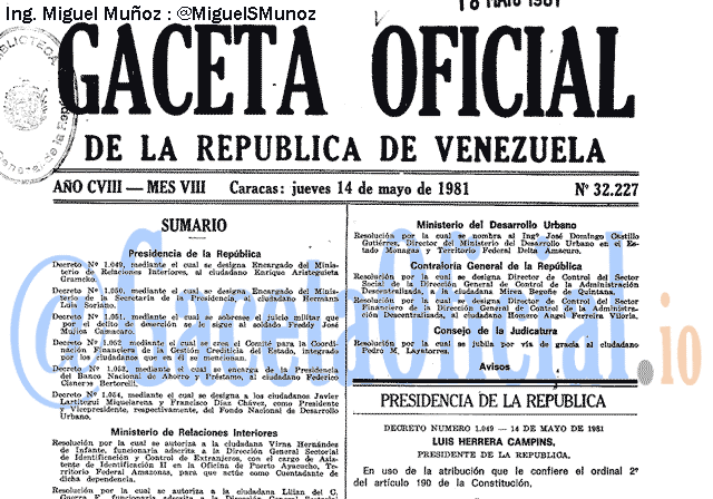 Gaceta Oficial 32227 del 14 Mayo 1981